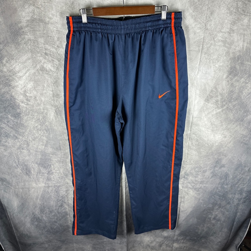 Nike Dri-FIT Track Pants Mens XXL Navy Blue Orange Side Stripe Athletic Joggers